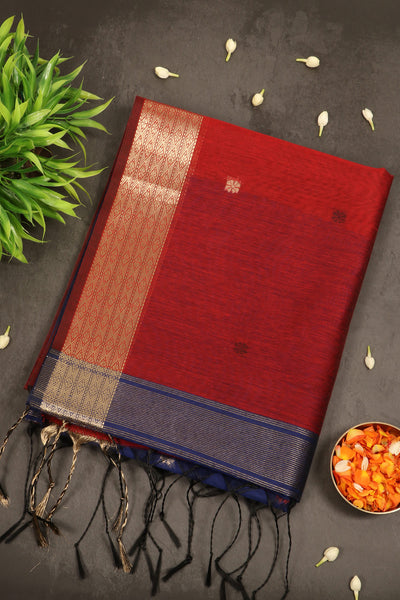 Kum Kum Red Semi Maheshwari Cotton Saree