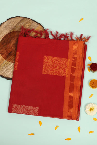 Red Ethnic Cotton Saree