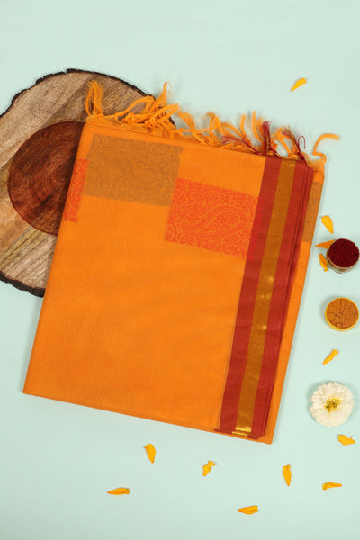 Mango Yellow Ethnic Cotton Saree