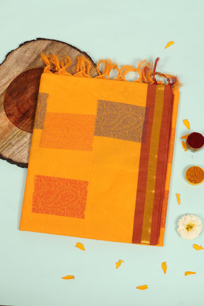 Yellow Ethnic Cotton Saree