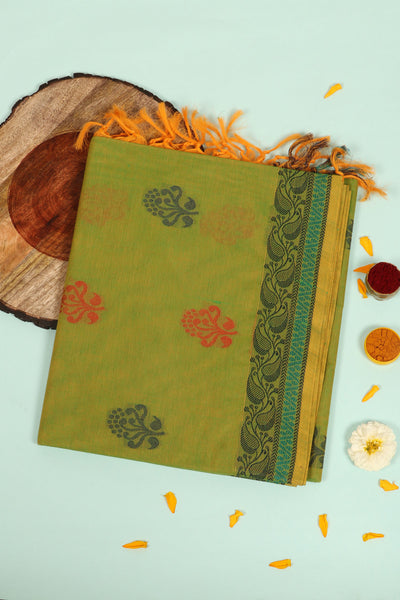 Parrot Green Cotton Saree
