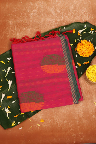 Pink Green Cotton Saree