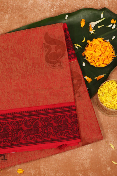 Coral Pink Cotton Saree