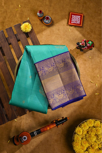 Turquoise blue Kanchipuram Silk Saree