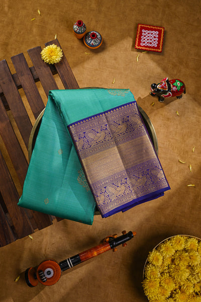 Turquoise blue Kanchipuram Silk Saree