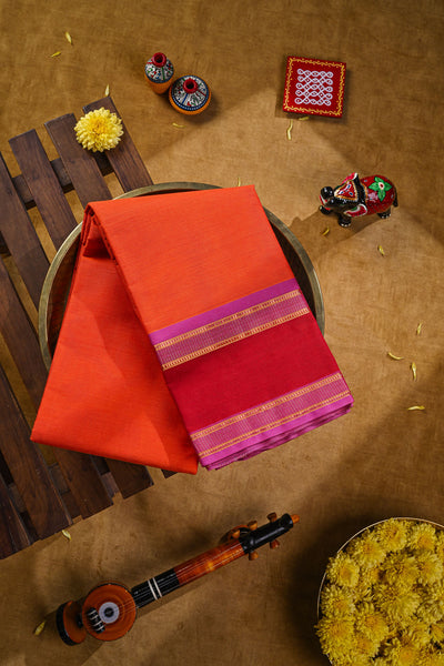 Dark Saffron Cotton Saree