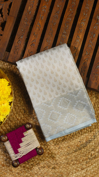 PALAM-SILKS-Shell White Handloom Kanchipuram Silk Saree