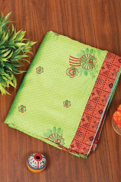 Palam-Silks-Shop-Online-Parrot Green Semi Tussar Saree