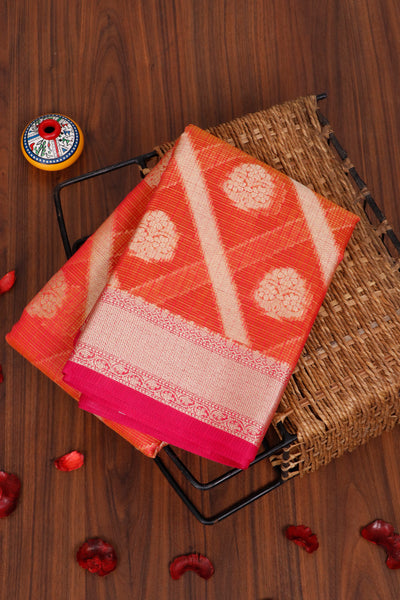 PALAM-SILKS-Burnt Orange Semi Silk Cotton Saree