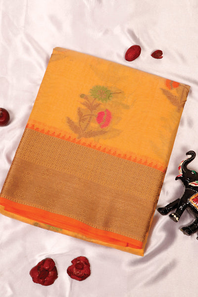 Palam-Silks-Shop-Online-Mustard Semi Silk Cotton Saree
