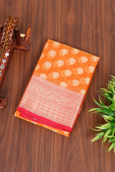 PALAM-SILKS-Burnt Orange Semi Silk Cotton Saree