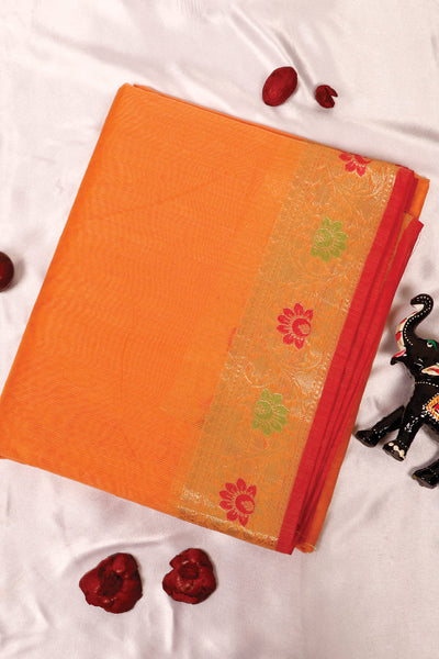 Palam-Silks-Shop-Online-Burnt Orange Semi Silk Cotton Saree