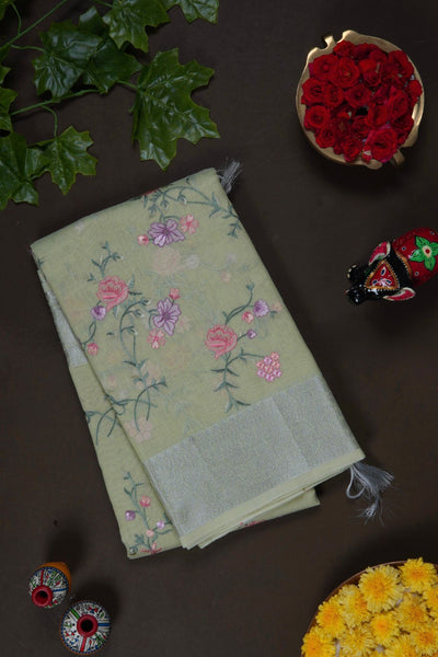 Pale Lime Yellow Semi Tussar Saree
