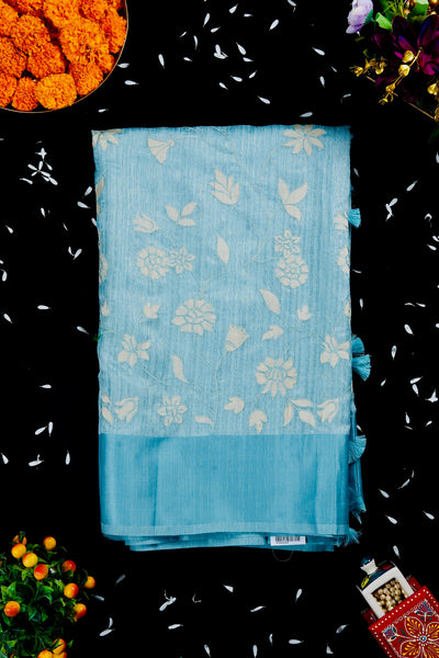 1268495-Palam-Silks-Shop-Online-Sky Blue Semi Tussar Saree