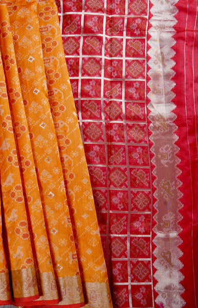 1265582-Palam-Silks-Shop-Online-Bright Orange Semi Tussar Saree