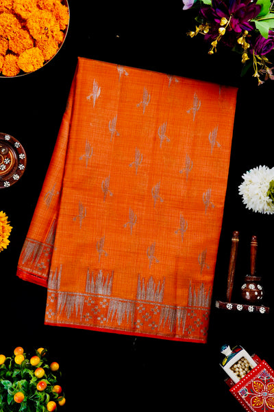 1268456-Palam-Silks-Shop-Online-Orange Semi Tussar Saree