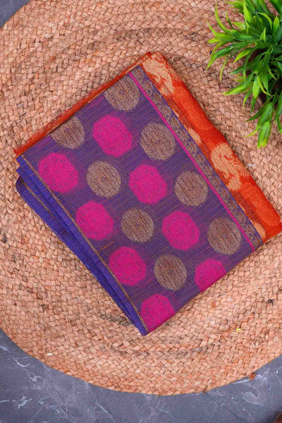 PALAM-SILKS-Deep Orange Semi Silk Cotton Saree