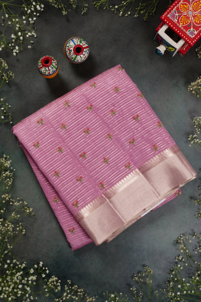 Light Mauve Pink Chanderi Cotton Saree