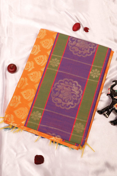 Palam-Silks-Shop-Online-Orange Semi Silk Cotton Saree