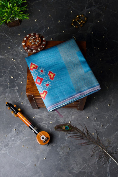 Peacock Blue Semi Tussar Saree