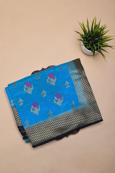 Sky Blue Semi Benarasi Saree