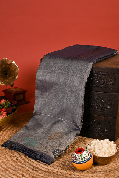Palam Silks | Shop Online | Palam Silks | Kanchi Pattu Sarees | Graphite Grey Handloom Kanchipuram Silk Saree