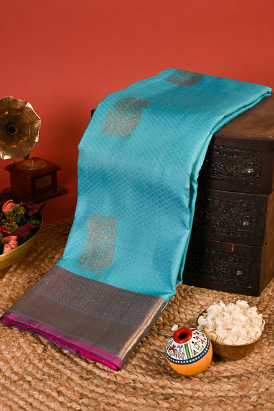 Palam Silks | Shop Online | Powder Blue Handloom Kanchipuram Silk Saree