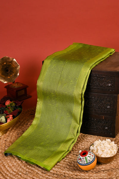 Palam Silks | Shop Online | Parrot Green Handloom Kanchipuram Silk Saree