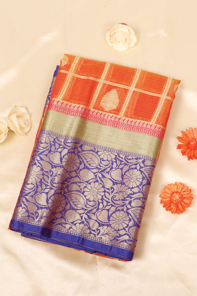 Palam-Silks-Shop-Online-Tiger Orange Semi Silk Cotton Sare