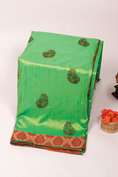 Palam-Silks-Shop-Online-Parrot Green Semi Tussar Saree