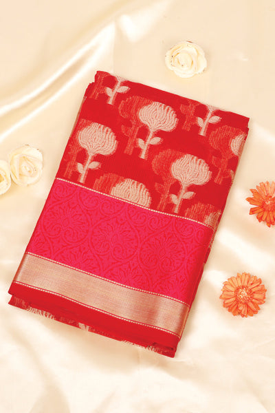 Palam-Silks-Shop-Online-Candy Pink Semi Silk Cotton Saree