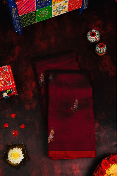 Burgundy Kanchipuram Silk Saree