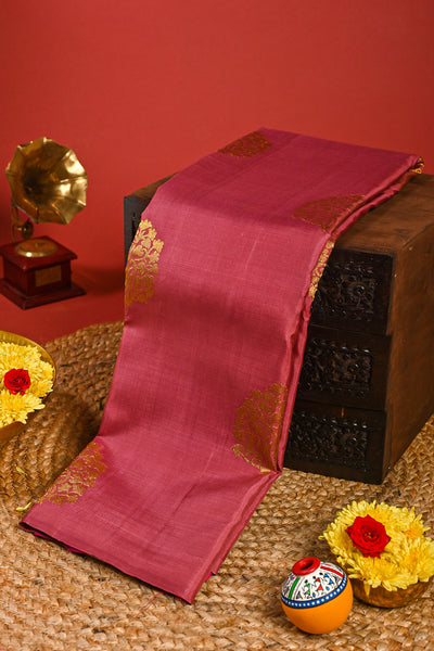 Palam Silks | Onion Pink Borderless Kanchipuram Silk Saree