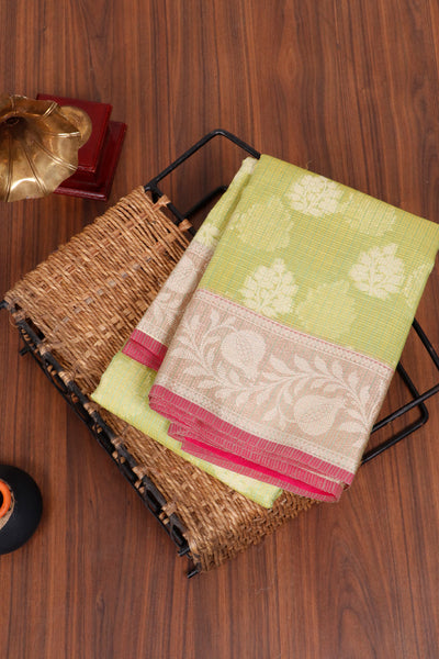 PALAM-SILKS-Lime Green Semi Silk Cotton Saree