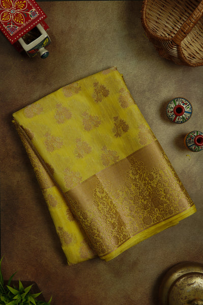 Lime Green Semi Tussar Saree
