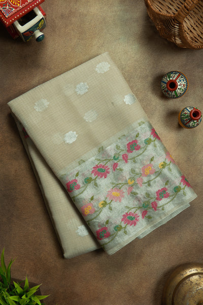 Pale Yellow Semi Tussar Saree