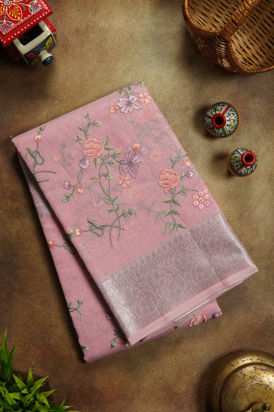 Light Pink Semi Tussar Saree