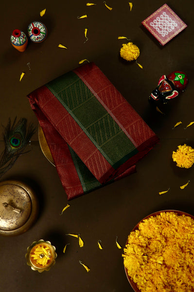 Maroon and Green Contrast Kanchipuram Silk Saree