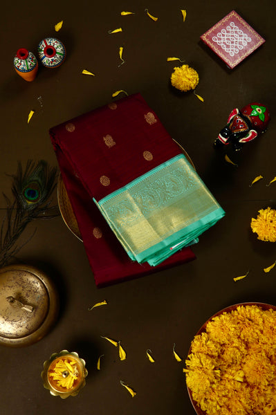 Deep Maroon Kanchipuram Silk Saree