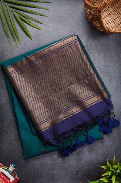 Dark Green Semi Tussar Saree