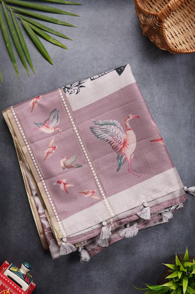 Peach Semi Tussar Saree