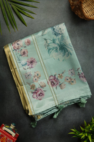 Pale Cyan Semi Tussar Saree