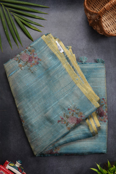 Light Blue Semi Tussar Saree