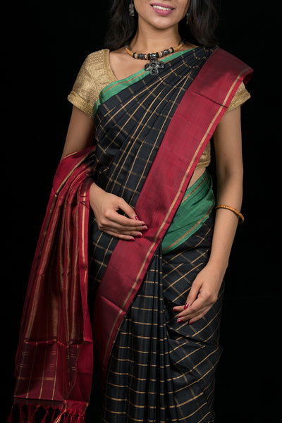 Palam Silks | Black Handloom Kanchipuram Silk Saree