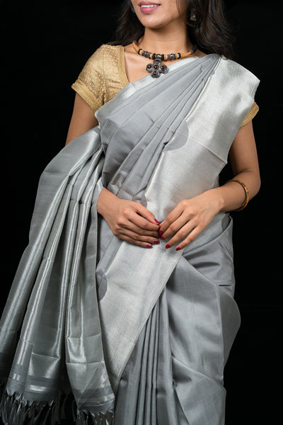 Palam Silks | Grey Handloom Kanchipuram Silk Saree
