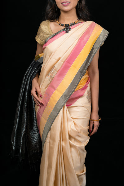 Palam Silks | Cream Handloom Kanchipuram Silk Saree