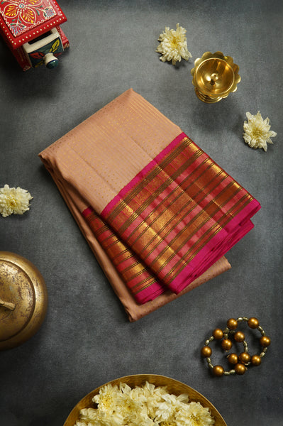 Peach and Pink Kanchipuram Silk Saree