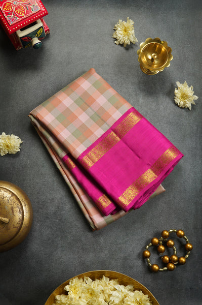 Multicolored Checked Kanchipuram Silk Saree