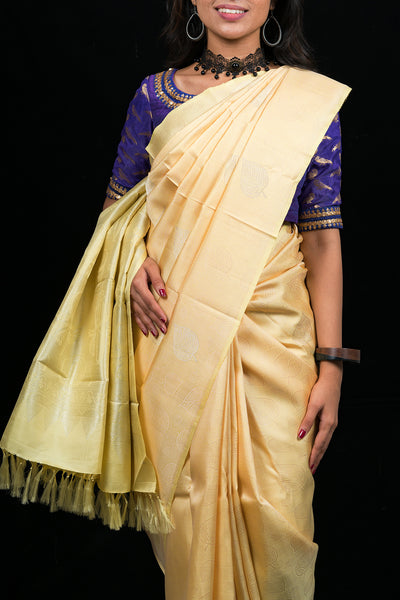 Palam Silks | Pastel Yellow Handloom Kanchipuram Silk Saree
