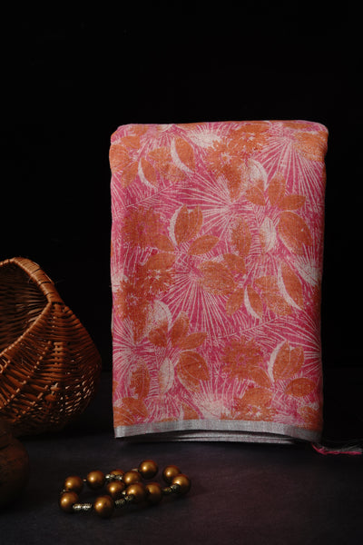 Pink Linen Saree